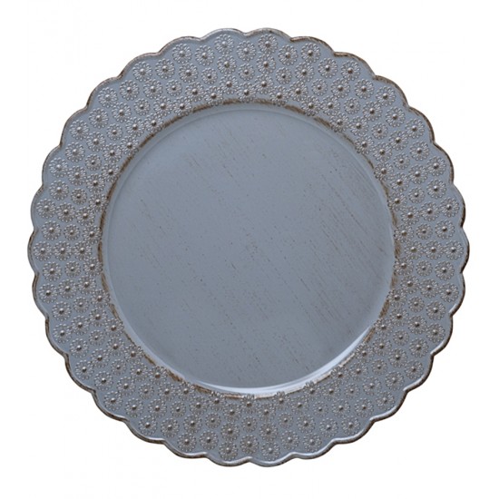 Sousplat 33cm Plastico Daisy Azul e Marrom